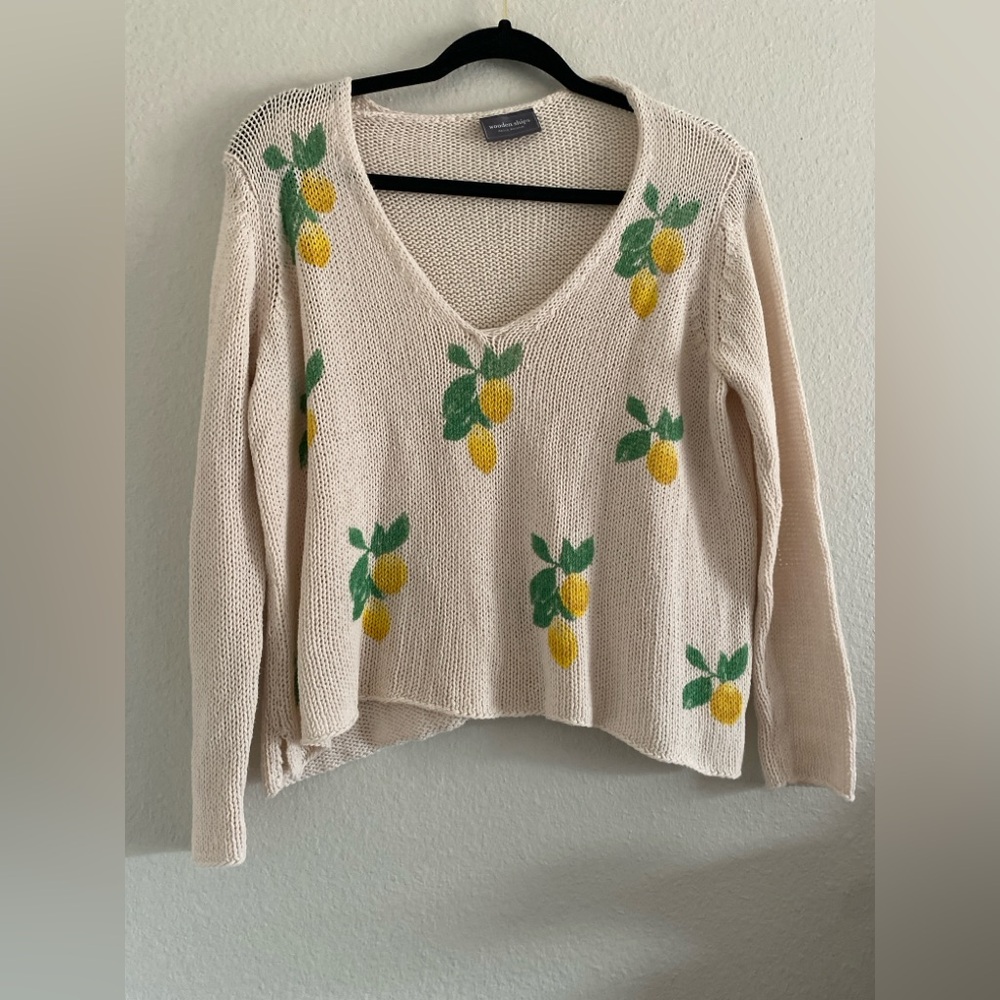 Wooden Ships Sweater Top cotton Lemon Print Fruit S Cottage Core
